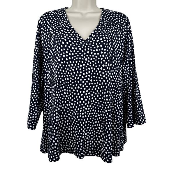 Chico's Polka Dot Everyday 3/4 Sleeve Tee Top Navy White Chico 3 US XL Nautical - Picture 2 of 10